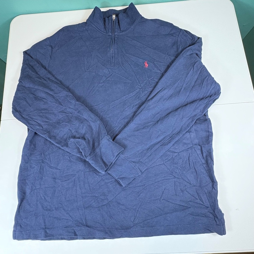 Polo Ralph Lauren‎ Estate Rib Quarter Zip Pullover Mens XL Blue